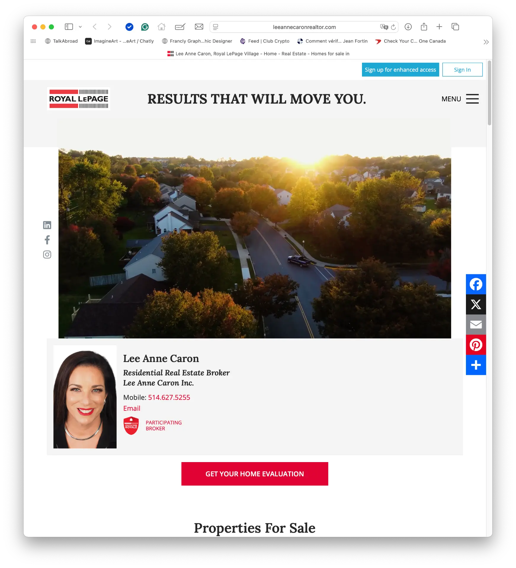 Lee Anne Caron realtor website before the redesign