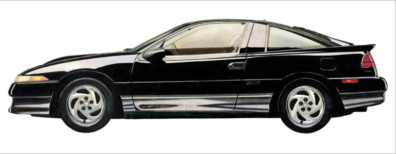 Coloured-pencil illustration of a black Eagle Talon coupe
